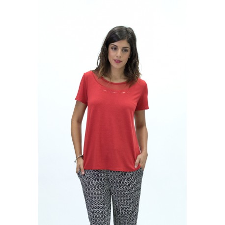 CAMISETA ROJA CON TUL MUJER BOGUAR
