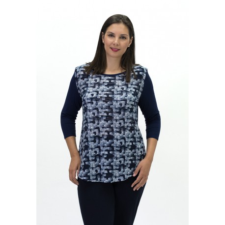 CAMISETA AZUL MARINO TEJIDO FANTASIA MUJER BOGUAR