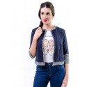 CHAQUETA AZUL MARINO CON FLECOS MUJER ELVET