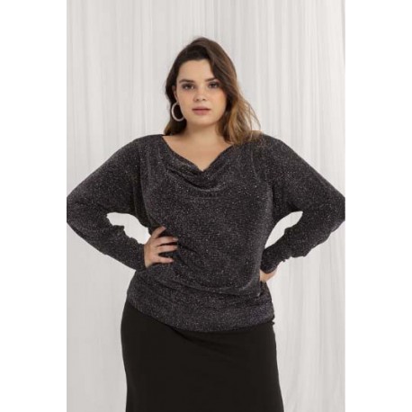 CAMISETA BRILLO DRAPEADO MUJER SPG-JENUAN TALLAS GRANDES