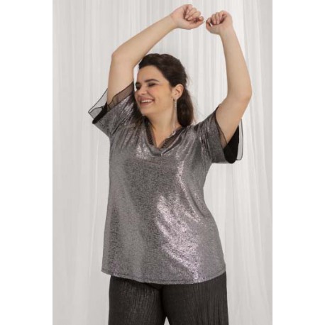 BLUSA PLATA ROCK PLATEADA MUJER SPG-JENUAN TALLAS ESPECIALES
