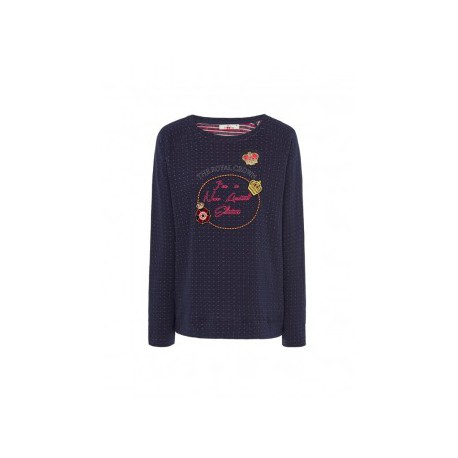 CAMISETA DE PUNTO AZUL MARINO ESTAMPADA MUJER 
