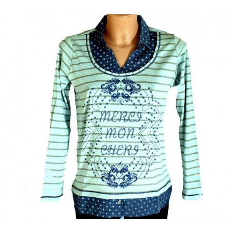 Camiseta azul de mujer Lili Dudu con efecto dos piezas