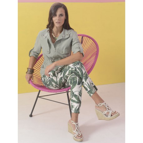 Pantalón fluido con estampado de hojas mujer roberto bassi woman