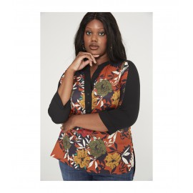 BLUSA TAPETA CONTRASTE FLOR MUJER TALLAS GRANDES SPG-JENUAN
