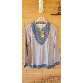 Camiseta gris de mujer Lili Dudu con efecto dos piezas