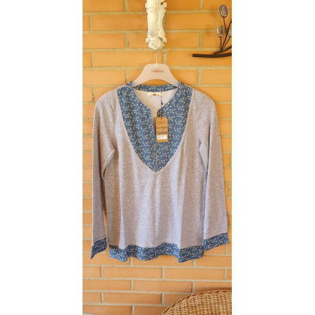 Camiseta gris de mujer Lili Dudu con efecto dos piezas