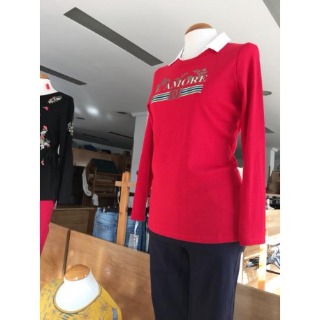 Camiseta roja de mujer Lili Dudu con efecto dos piezas
