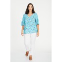 BLUSA ESCOTE PICO ESTAMPADA TURQUESAMUJER SPG-JENUAN TALLAS GRANDES