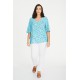 BLUSA ESCOTE PICO ESTAMPADA TURQUESAMUJER SPG-JENUAN TALLAS GRANDES
