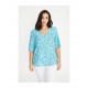 BLUSA ESCOTE PICO ESTAMPADA TURQUESAMUJER SPG-JENUAN TALLAS GRANDES