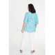 BLUSA ESCOTE PICO ESTAMPADA TURQUESAMUJER SPG-JENUAN TALLAS GRANDES