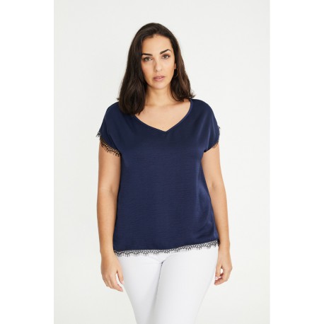 BLUSA PUNTILLA AZUL MARINO MUJER SPG-JENUAN TALLAS GRANDES