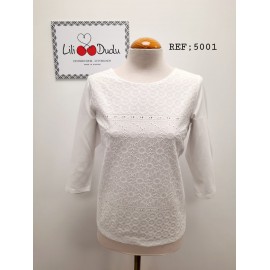 CAMISETA BLANCA CON BORDADOS  MUJER LILI DUDU 