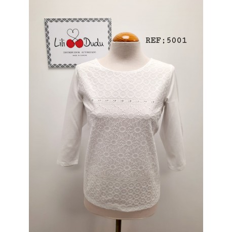 CAMISETA BLANCA CON BORDADOS  MUJER LILI DUDU 