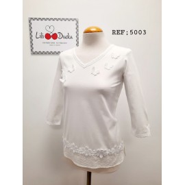 CAMISETA BLANCA CON BORDADOS  MUJER LILI DUDU 
