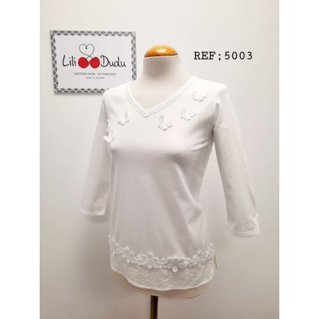 CAMISETA BLANCA CON BORDADOS  MUJER LILI DUDU 