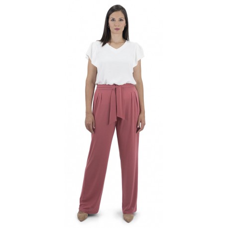 Pantalón de mujer con detalle de pinzas y lazada +colores