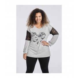 CAMISETA CORAZÓN PERLAS GRIS SPG-JENUAN TALLAS GRANDES