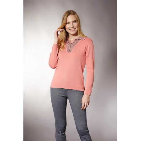 Jersey de mujer gris con cuello polo y manga larga Juper