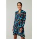 Surkana Vestido corto recto cuello mao m/l azul
