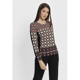 CAMISETA ESTAMPADA CON COSTADILLOS NEGRO MUJER BOGUAR