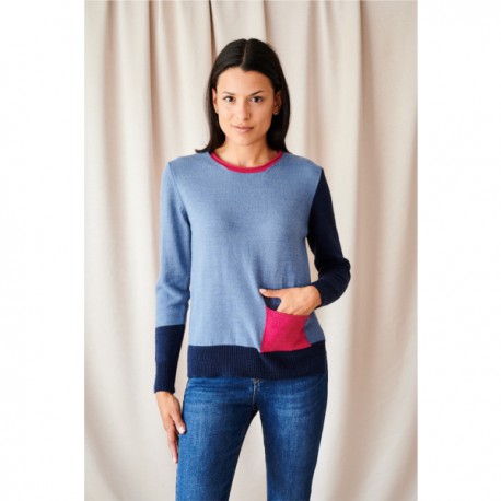 JERSEY DE PUNTO AZUL CON BOLSILLO MUJER
