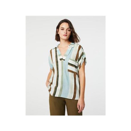Blusa de mujer manga corta con estampado de rayas