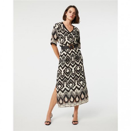 Vestido midi de manga corta con estampado étnico
