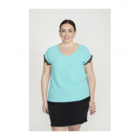 BLUSA PUNTILLA LISA TURQUESA SPG-JENUAN