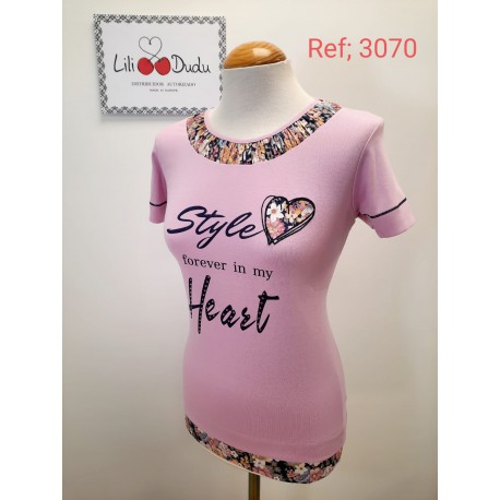 CAMISETA ROSA CON DETALLE CORAZON MUJER LILI DUDU