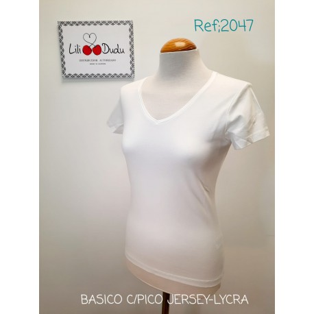 CAMISETA BASICA PICO MUJER LILI DUDU