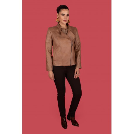 Cazadora polipiel camel cremalleras de mujer chema blanco