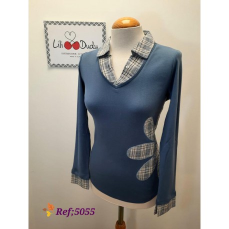 Camiseta azul de mujer Lili Dudu con efecto dos piezas