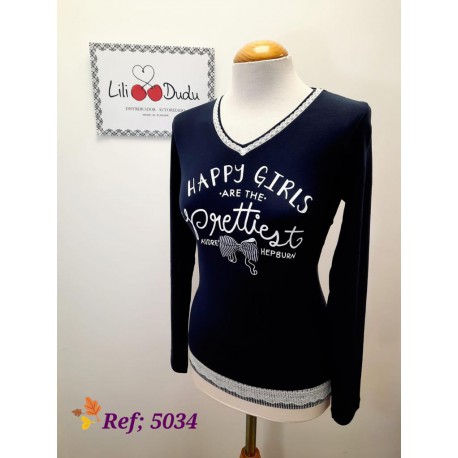 CAMISETA AZUL MARINO CON PUNTILLA LILI DUDU 