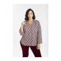 BLUSA CUELLO ESTAMPADO RETRO MUJER SPG-JENUAN TALLAS ESPECIALES