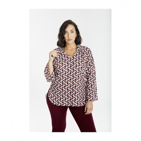 BLUSA CUELLO ESTAMPADO RETRO MUJER SPG-JENUAN TALLAS ESPECIALES