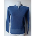 JERSEY AZUL CUELLO MAO DE MUJER CON BOTONES 