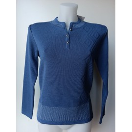 JERSEY CELESTE CUELLO MAO DE MUJER CON BOTONES 