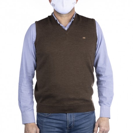 Chaleco marron cuello pico lana hombre Brown Jury