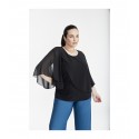 BLUSA CAPA GASA LISA NEGRA MUJER SPG-JENUAN TALLAS GRANDES