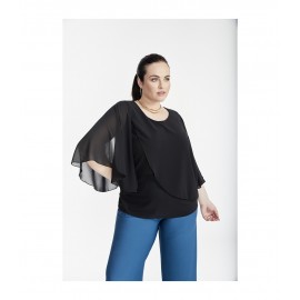 BLUSA CAPA GASA LISA NEGRA MUJER SPG-JENUAN TALLAS GRANDES