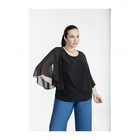 BLUSA CAPA GASA LISA NEGRA MUJER SPG-JENUAN TALLAS GRANDES